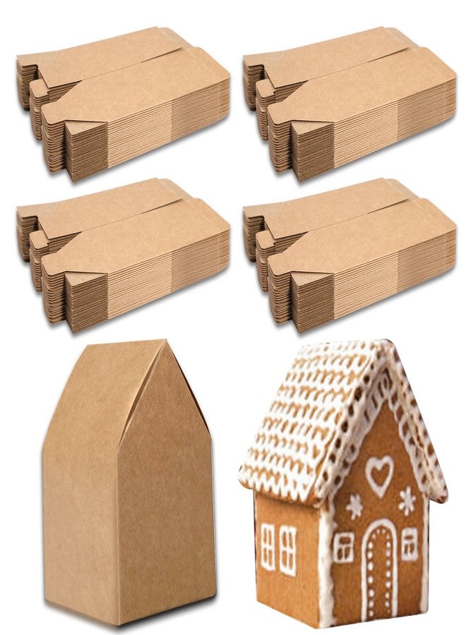 SENONAPO 120 Pcs Brown Gingerbread House Favor Boxes - DIY Build Gingerbread House Boxes - Cardboard Christmas Crafts Gift Boxes for Party Decorating Supplies - Image 1